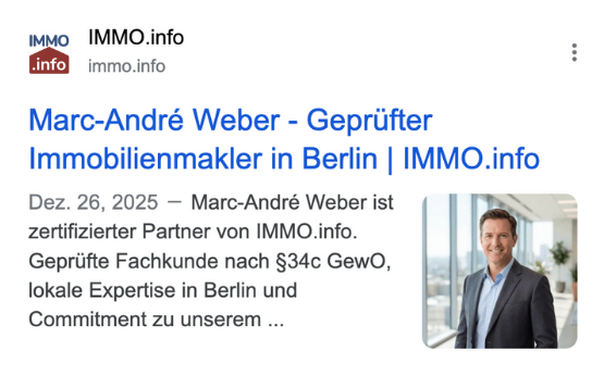 Geprüfter Immobilienmakler - Beispielmakler - Google Vorschau