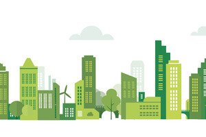 EU-Gebäuderichtlinie - Grafik Stadtpanorama in grün