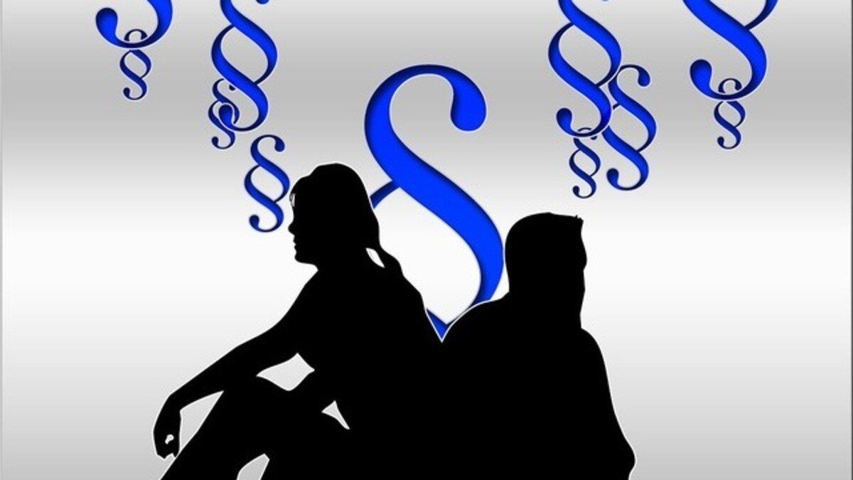 Grundbuch - Grafik mit Paragrafen und 2 Menschen als Schatten