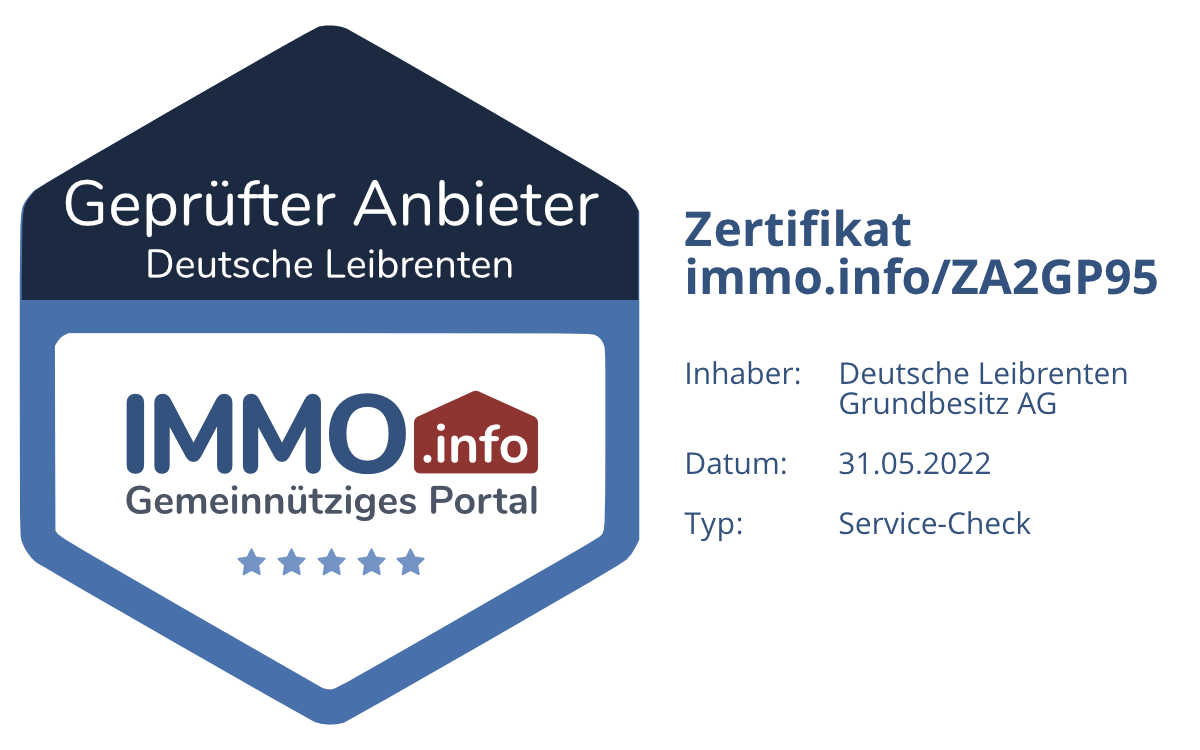 Zertifikat, Geprüfter Service, Bewertung Deutsche Leibrenten, Anbieter Immorente