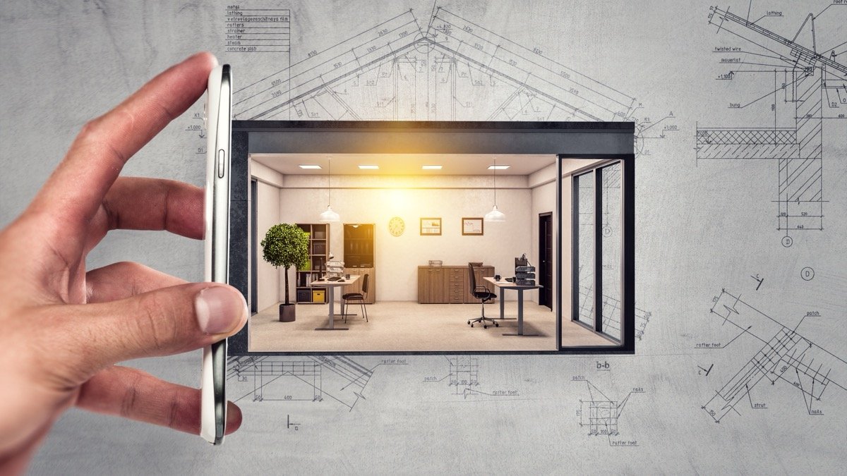 Mikroapartments kaufen - Hausquerschnitt als Büro oder Homeoffice-Planungsvisualisierung auf Bauzeichnung